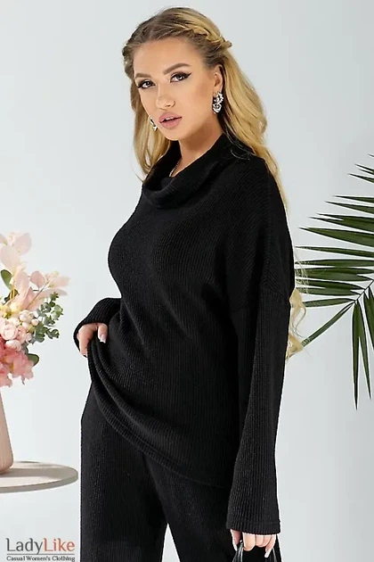 Жіноча трикотажна туніка з коміром хомутом LadyLike 40 Чорний (ll2187071190347) - изображение 3