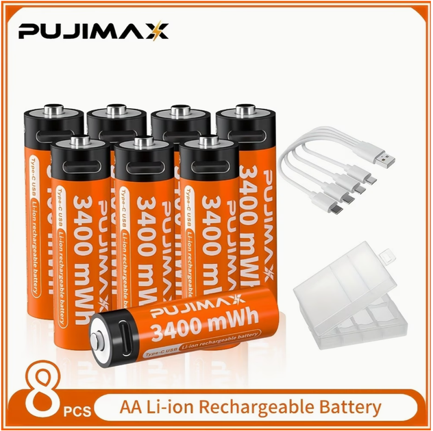 Аккумуляторы пальчиковые AA с входом USB Type-C 4255mWh 1.5V аккумуляторные батарейки с разъемом для зарядки Pujimax 8шт с кабелем - изображение 3