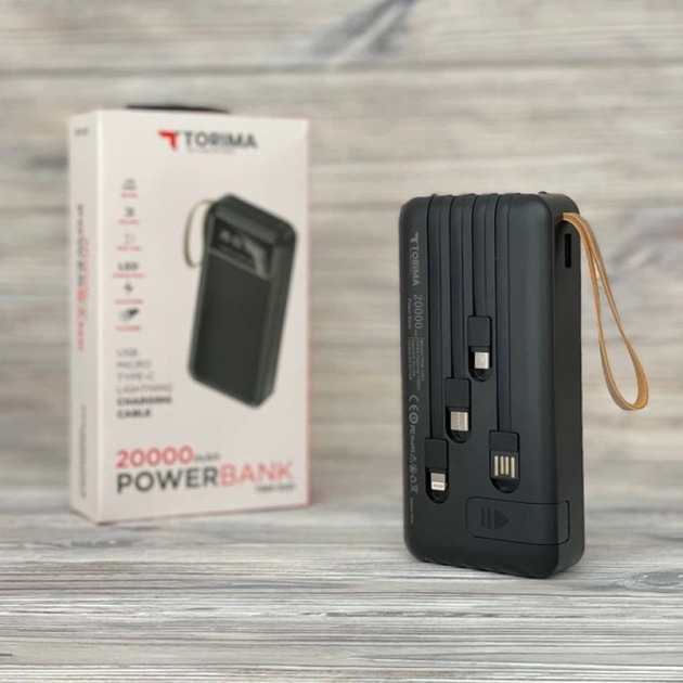 Зарядний пристрій Power Bank TORIMA TRM-1021 портативний акумулятор павербанк 20000 mAh швидка зарядка + 4 вбудовані кабелі - зображення 2
