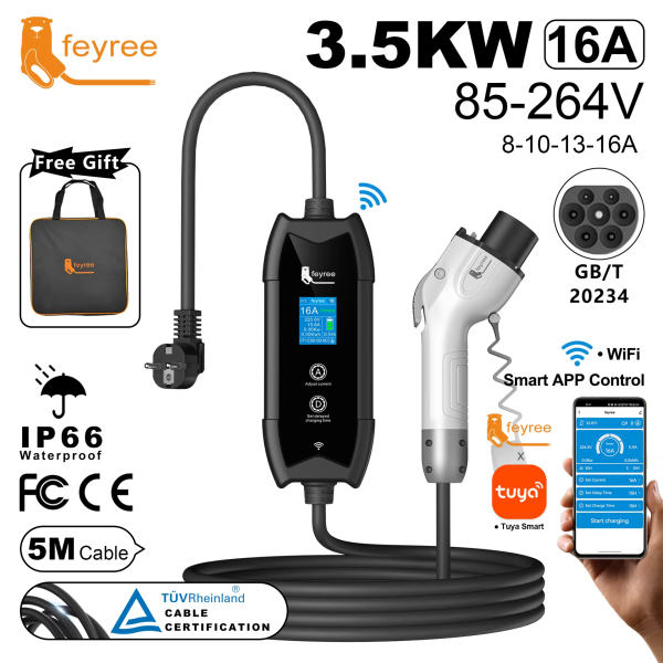 Зарядка для електромобіля Feyree 3.5кВт 16A GB/T Cat EV F9 App Version Wi Fi - изображение 2
