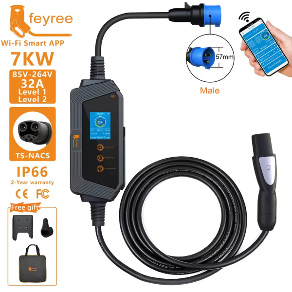 Зарядка для електромобілів Feyree 7кВт 32A Tesla NACS Hero EV-H8 APP Wi Fi - зображення 2