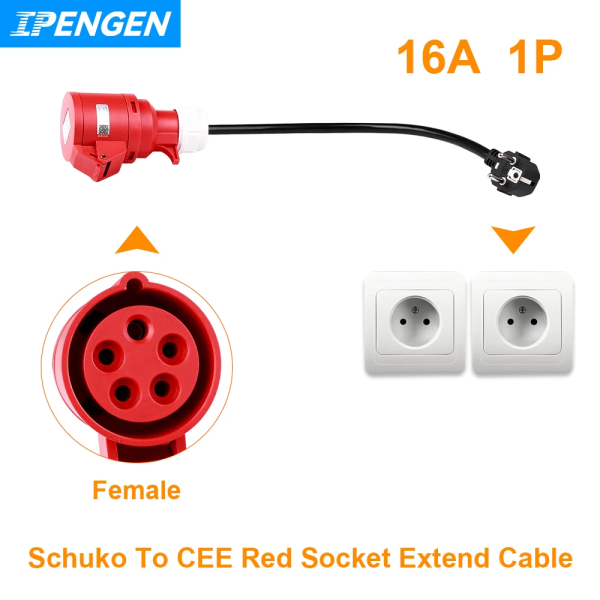 Перехідник Shuko у розетку Red CEE 16A Адаптер Shuko на Red CEE - зображення 2