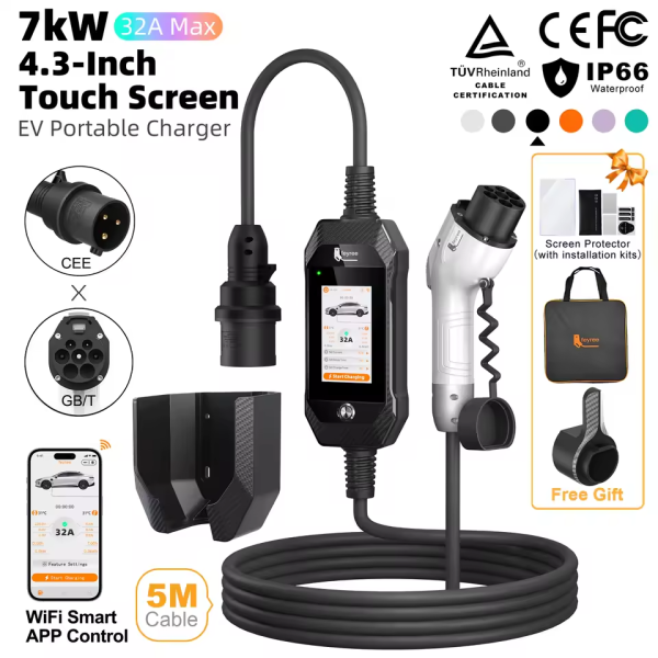 Зарядка для електромобіля Feyree 7кВт 32A GB/T Lion EV Ultra, Wi-Fi Black - зображення 2