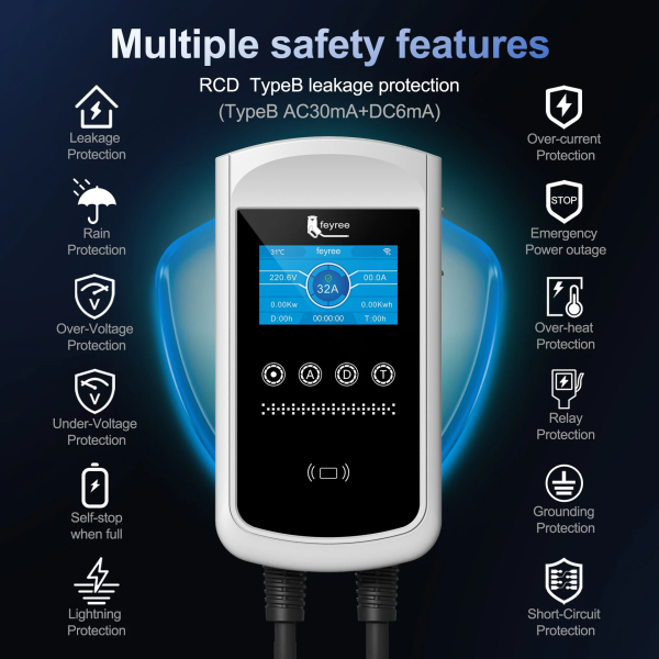 Зарядна станція для електромобіля Feyree 12 кВт 50A, Type 1 Pisces DLB, Wi-Fi - Фото 3 Зарядна станція для електромобіля Feyree 12 кВт 50A, Type 1 Pisces DLB, Wi-Fi - зображення 3