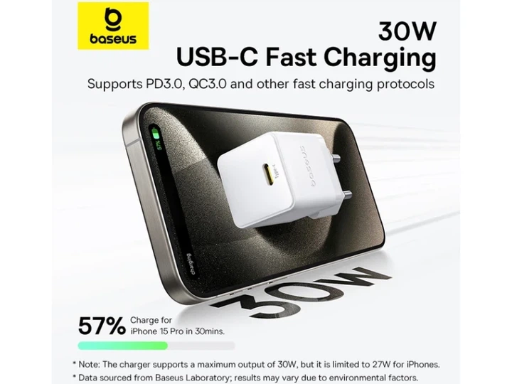 Сетевой зарядний пристрій BASEUS Palm Fast Charger 30W Type-C to Type-C cable (P10111605213-01) - зображення 11