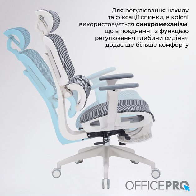 Кресло офисное OfficePro Skyline Footrest White/Dark Gray (OC750-W-DG-DG) - изображение 13