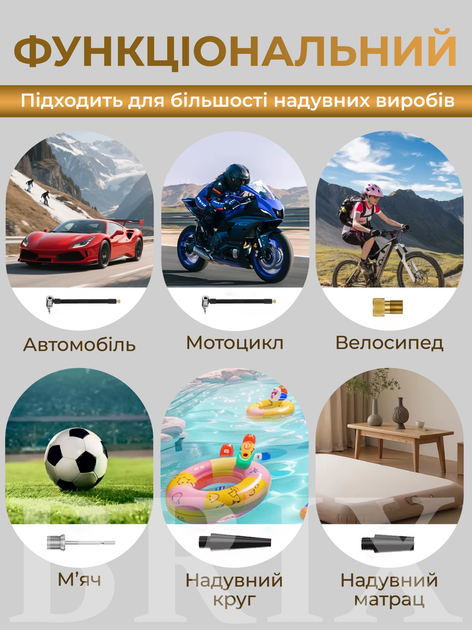 Компресор автомобільний бездротовий Чорний 150 PSI 6000 mAh 130 Вт - зображення 4