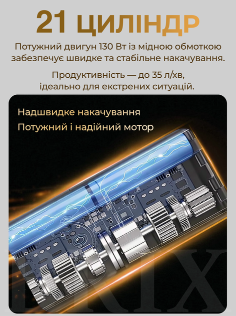 Компресор автомобільний бездротовий Чорний 150 PSI 6000 mAh 130 Вт - зображення 5