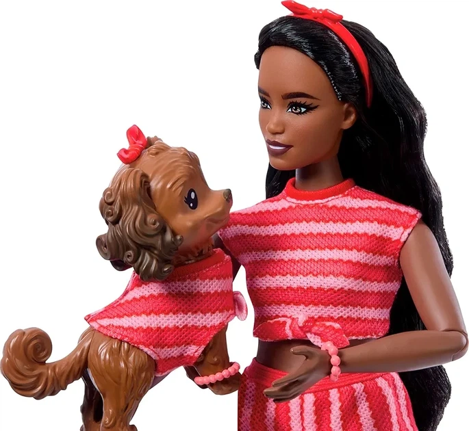 Кукла Barbie Twinning Looks Doll with Pet Dog in Matching Барби в одинаковых нарядах с собачкой JFP37 - изображение 3