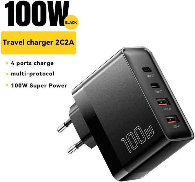 Зарядное устройство 4 in 1 Essager ES-CD37 GAN 100 Вт, USB-C, защита USB-A, для iPhone 17, 16, 15, ноутбуков и Mac Black - Фото 2 Зарядное устройство 4 in 1 Essager ES-CD37 GAN 100 Вт, USB-C, защита USB-A, для iPhone 17, 16, 15, ноутбуков и Mac Black - изображение 2