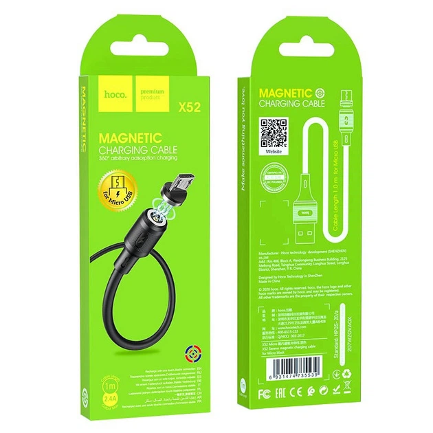 Кабель Hoco X52 Sereno магнітний Micro USB 2.4A силікон чорний - Фото 3 Кабель Hoco X52 Sereno магнітний Micro USB 2.4A силікон чорний - зображення 3