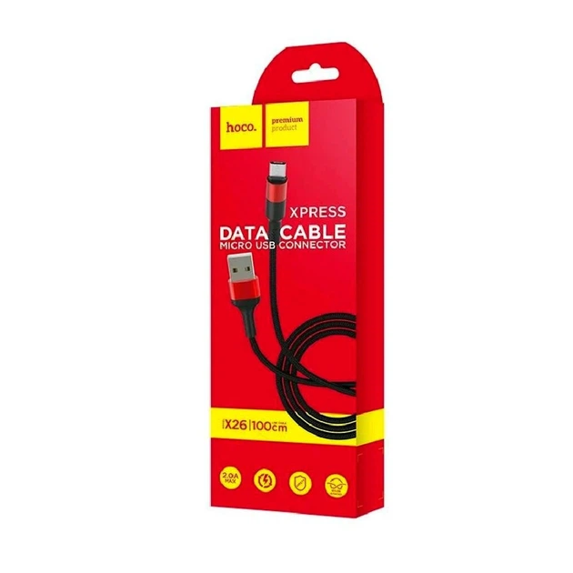 Кабель Hoco X26 Micro USB 6.2 для зарядки и передачи данных черный с красным - Фото 5 Кабель Hoco X26 Micro USB 6.2 для зарядки и передачи данных черный с красным - изображение 5
