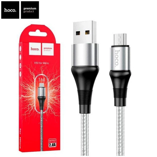 Кабель Hoco X50 Micro USB 2.4A для зарядки и передачи данных Серый - изображение 9
