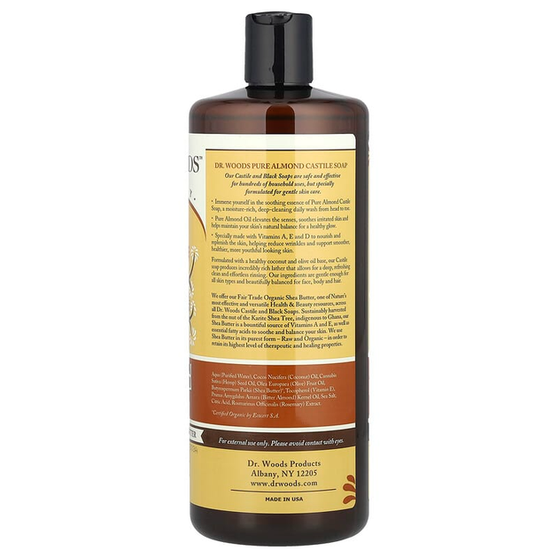 Миндальное кастильское мыло Dr. Woods "Almond Castile Soap" с маслом ши (946 мл) - изображение 2