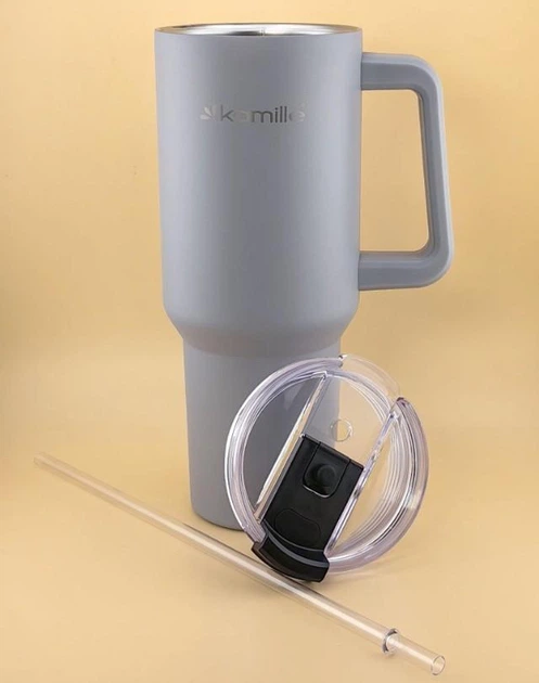 Термокухоль Kamille KM 2173 1,2 л з трубочкою сірий - зображення 3
