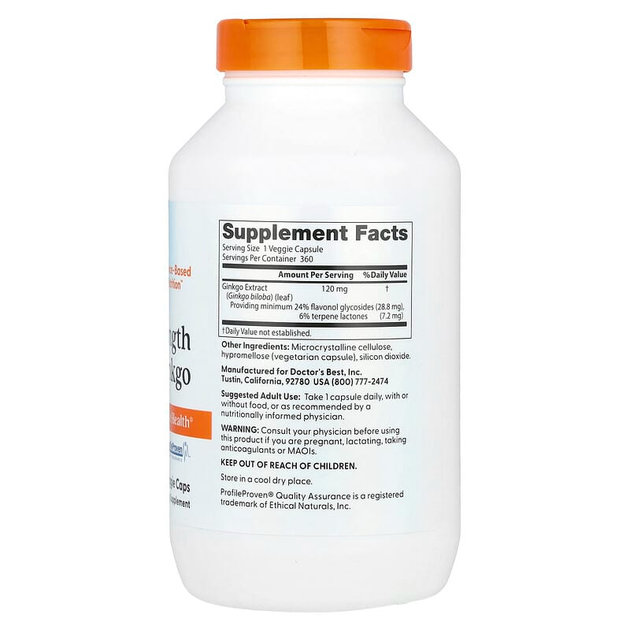 Гінкго Білоба Doctor's s Best "Extra Strength Ginkgo" для поліпшення пам'яті і роботи мозку, 120 мг (360 капсул) - зображення 2
