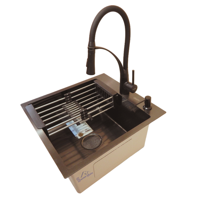 Кухонная мойка 4-в-1 (комплект) KRAFT Handmade PVD чорна HS54*48 (3.0/1.0 мм) - изображение 2