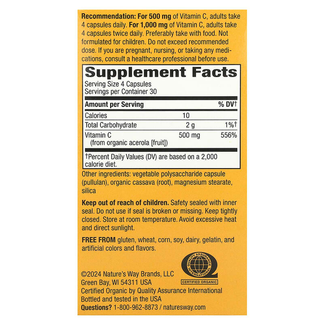 Витамин С из ацеролы Nature's Way, Alive! "Fruit Source Vitamin C" 500 мг (120 капсул) - зображення 2