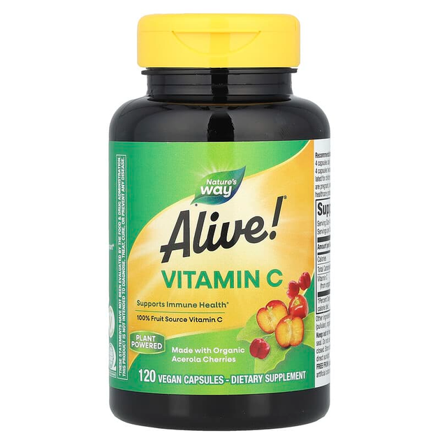 Витамин С из ацеролы Nature's Way, Alive! "Fruit Source Vitamin C" 500 мг (120 капсул) - зображення 3