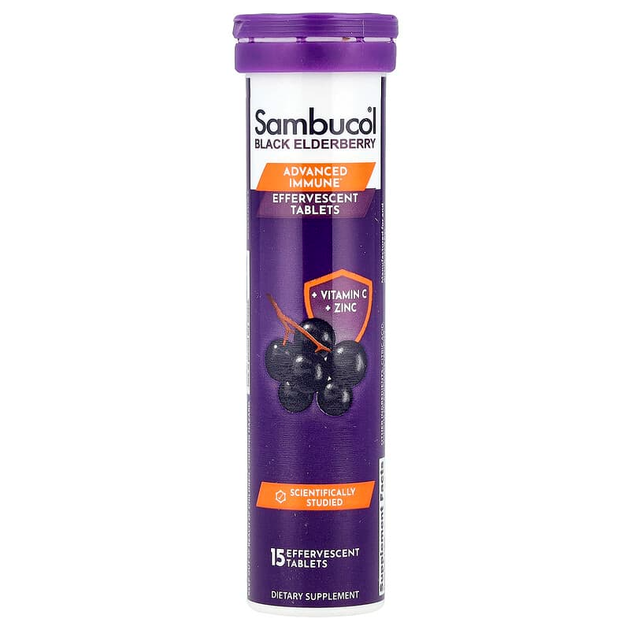 Черная бузина Sambucol "Black Elderberry Effervescent Tablets" с витамином С и цинком (15 шипучих таблеток) - изображение 3
