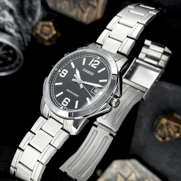 Чоловічий годинник Casio MTP-V004D-1B2 з чорним циферблатом - Фото 6 Чоловічий годинник Casio MTP-V004D-1B2 з чорним циферблатом - изображение 6