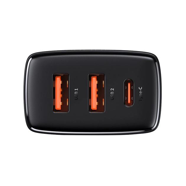 Мережевий зарядний пристрій Baseus Compact Quick Charger 2xUSB-A+Type-C 30W EU Black - зображення 3