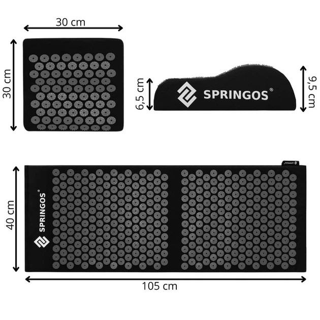 Mata zdrowotna do akupresury Springos FA0153 z kolcami z poduszką 105 x 40 cm Szaro-czarna (5907719490199) - obraz 5