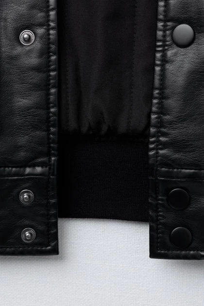 Кожаная куртка бомбер для мальчика Zara 134 размер черная 5854775800 - изображение 7