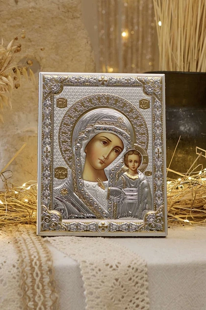 Винчальная пара серебряных икон Иисус и Мария (81356 4LORO 81354 4LORO) 16х20 см - изображение 4