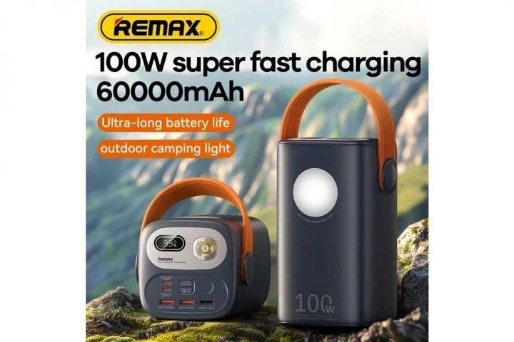 Павербанк для ноутбука Remax RPP-100 60000 mAh 100W 3USB/2Type-C/Power Bank QC3.0+PD3.0 з ЛІХТАРИКОМ Blue - зображення 7