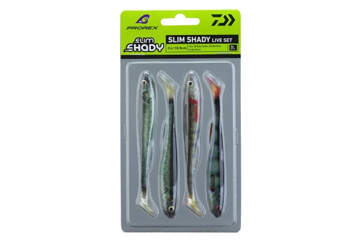 Силікон Daiwa Prorex Real Slim Shady 10.5см 8.0г (4шт/уп), колір: Live Set (4320009005) - Фото 1 Силікон Daiwa Prorex Real Slim Shady 10.5см 8.0г (4шт/уп), колір: Live Set (4320009005) - зображення 1