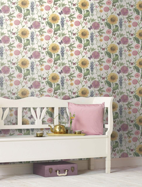 Шпалери Arthouse Bloom 0,53x10,05 м із великими квітами та соняшниками на білому перламутровому фоні (676205) - Фото 3 Шпалери Arthouse Bloom 0,53x10,05 м із великими квітами та соняшниками на білому перламутровому фоні (676205) - зображення 3