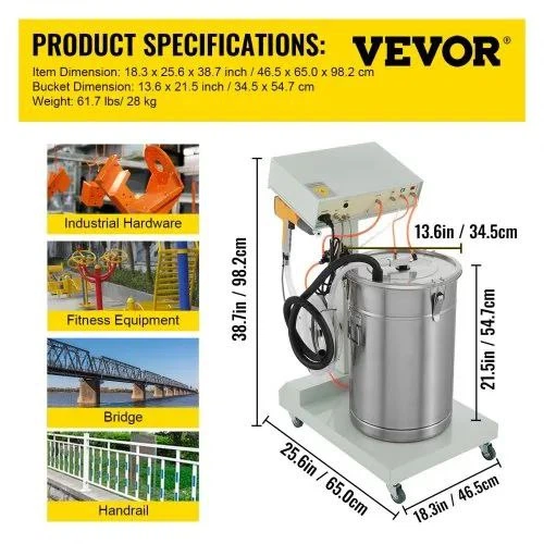 Машина для порошковой покраски VEVOR WX-101 40 Вт 50 л Электростатическая распылительная порошковая - изображение 2