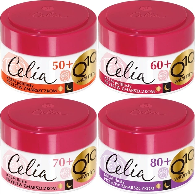 Zestaw kremów przeciwzmarszczkowych do twarzy Celia Q10 Krem 50+ z retinolem 50 ml + Krem 60+ z ceramidami 50 ml + Krem 70+ z kolagenem 50 ml + Krem 80+ z elastyną 50 ml (5908272826975) - obraz 1