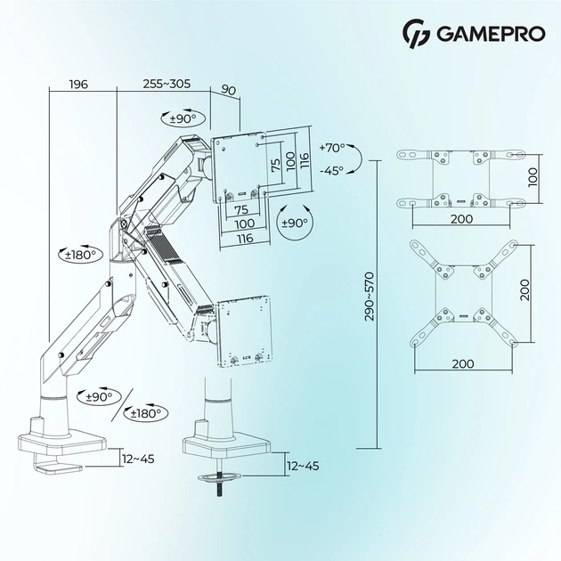 Настільне кріплення для монітора GamePro MAG701WBL з газліфтом 24-57" 2~30kg White & Blue - Фото 16 Настільне кріплення для монітора GamePro MAG701WBL з газліфтом 24-57" 2~30kg White & Blue - зображення 16