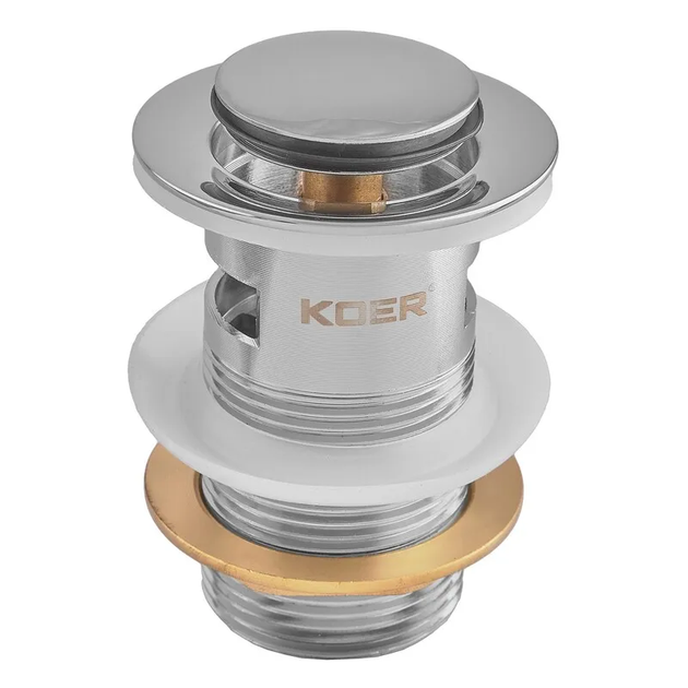Донный клапан для раковины Koer PW-09-01 1 1/4'' с переливом автоматический СLICK-СLACK (Цвет хром - Фото 1 Донный клапан для раковины Koer PW-09-01 1 1/4'' с переливом автоматический СLICK-СLACK (Цвет хром - изображение 1
