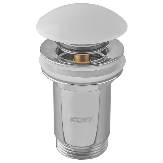 Донный клапан для раковины Koer PW-07-11 1 1/4'' с переливом автоматический СLICK-СLACK (Белая рулям.н - Фото 1 Донный клапан для раковины Koer PW-07-11 1 1/4'' с переливом автоматический СLICK-СLACK (Белая рулям.н - изображение 1