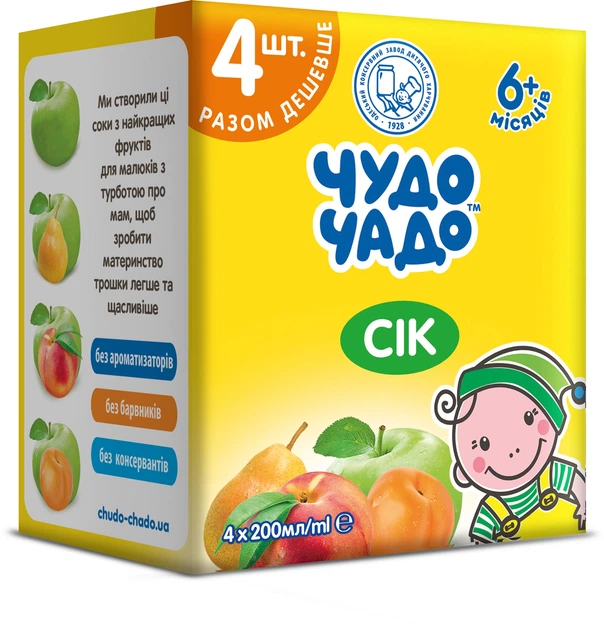 Промо-упаковка соков Чудо-Чадо Яблоко и персик + Яблоко + Яблоко и груша + Яблоко и абрикос 200 мл х 4 шт (4820016255173) - Фото 2 Промо-упаковка соков Чудо-Чадо Яблоко и персик + Яблоко + Яблоко и груша + Яблоко и абрикос 200 мл х 4 шт (4820016255173) - изображение 2