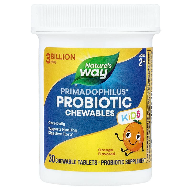 Пробиотики для детей Nature's Way "Primadophilus Kids" апельсиновый вкус, 3 млрд КОЕ (30 жевательных таблеток) - изображение 3