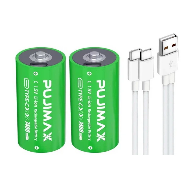 Аккумуляторы Pujimax Тип C/R14 с USB Type-C 7400mWh 1.5V Li-Ion (2 шт + кабель + кейс) (16235-2) - Фото 1 Аккумуляторы Pujimax Тип C/R14 с USB Type-C 7400mWh 1.5V Li-Ion (2 шт + кабель + кейс) (16235-2) - изображение 1