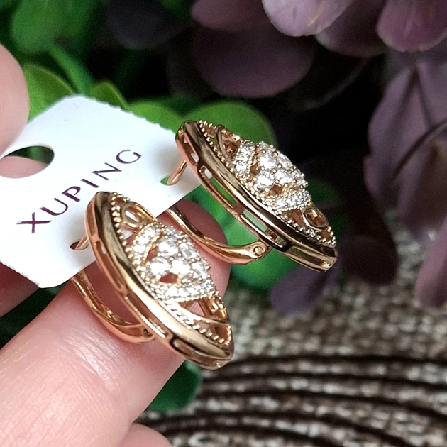 Сережки Xuping Jewelry довжина 2.1см ширина 1.2см медичне золото позолота 18К с1667 - Фото 3 Сережки Xuping Jewelry довжина 2.1см ширина 1.2см медичне золото позолота 18К с1667 - зображення 3