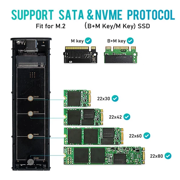 Внешний карман для SSD радиаторный, 10Gbps, NVME, USB 3.1 Type-C, Metal, Black - изображение 9
