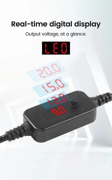 Кабель універсальний Type-C to DC, 60W, для роутера, ноутбука, камер +8 перехідників 5V/9V/12V/15V/20V Boost Converter Adjustable Voltage, Black - зображення 6