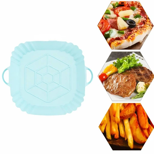 Тонка квадратна силіконова форма для аерогриля / духовки / мультипечі Hexagon багаторазова форма для випічки / м'яса / риби / овочів, 19.5х4.2 см (дно 15 см), блакитна (126852654) - зображення 4