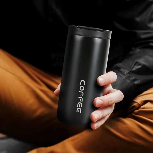 Термокружка для кофе чаю 400 мл Coffee Tube черная (LB-181336) - Фото 3 Термокружка для кофе чаю 400 мл Coffee Tube черная (LB-181336) - изображение 3