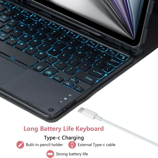 Чохол із Bluetooth - клавіатурою Magnet Flip Cover для Samsung Galaxy Tab S10 lite з RGB підсвіткою, тачпадом та мишкою black - зображення 3