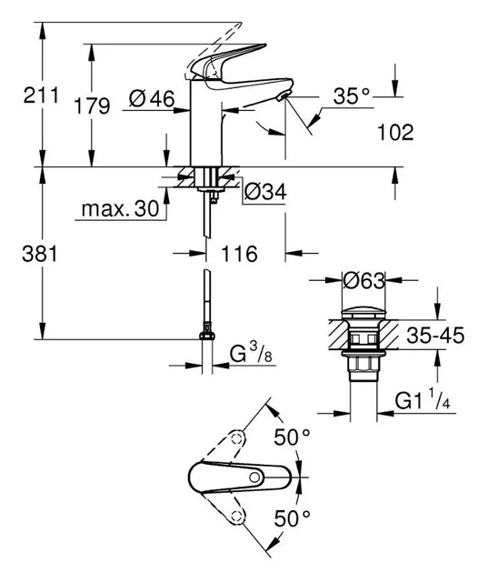 Набор смесителей для ванной Grohe Euroeco New UA123226M0 3 в 1 - изображение 3