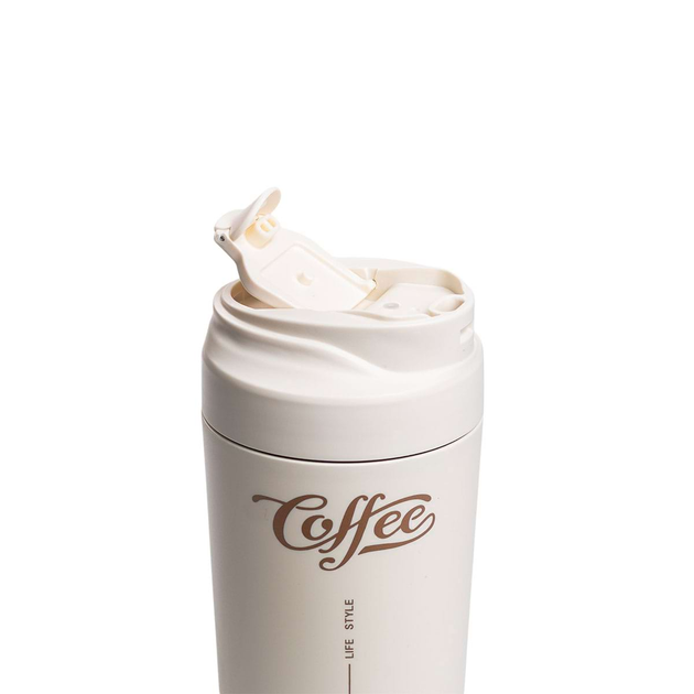 Термокружка Coffee термочашка з керамічною колбою і корпусом з нержавіючої сталі 480 мл термостакан з герметичною кришкою Бежевий - Фото 5 Термокружка Coffee термочашка з керамічною колбою і корпусом з нержавіючої сталі 480 мл термостакан з герметичною кришкою Бежевий - зображення 5