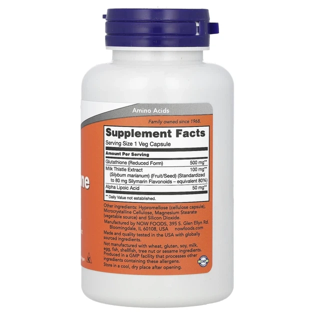 Глутатіон NOW Foods (Glutathione) 500 мг 60 вегетаріанських капсул (NOW-00104) - зображення 2