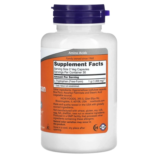 Л-Триптофан Now Foods (L-Tryptophan) 500 мг 60 капсул (NOW-00166) - изображение 2